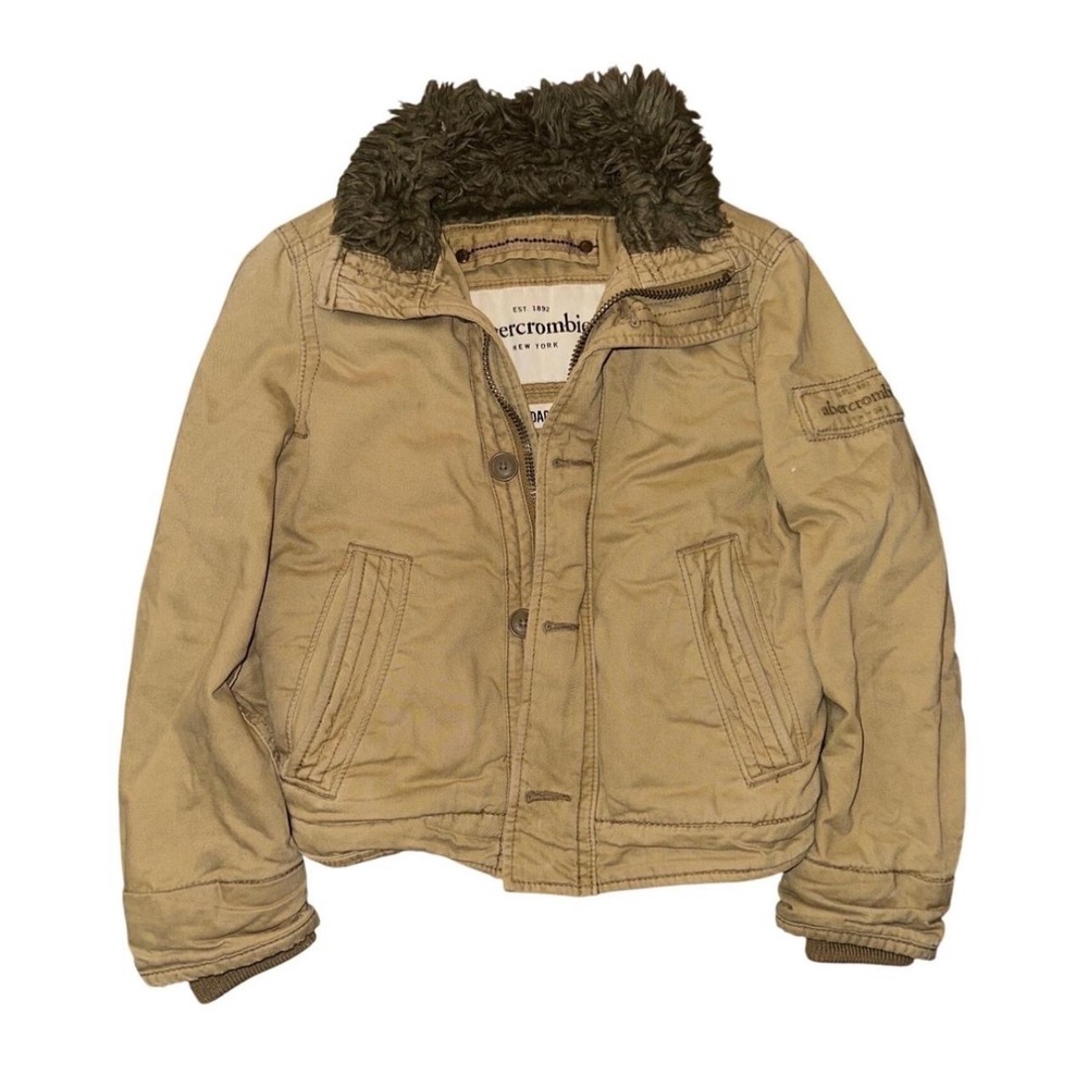 Abercrombie Adirondack Jacket Tan Faux Fur Lined Canvas Bomber Women's Small